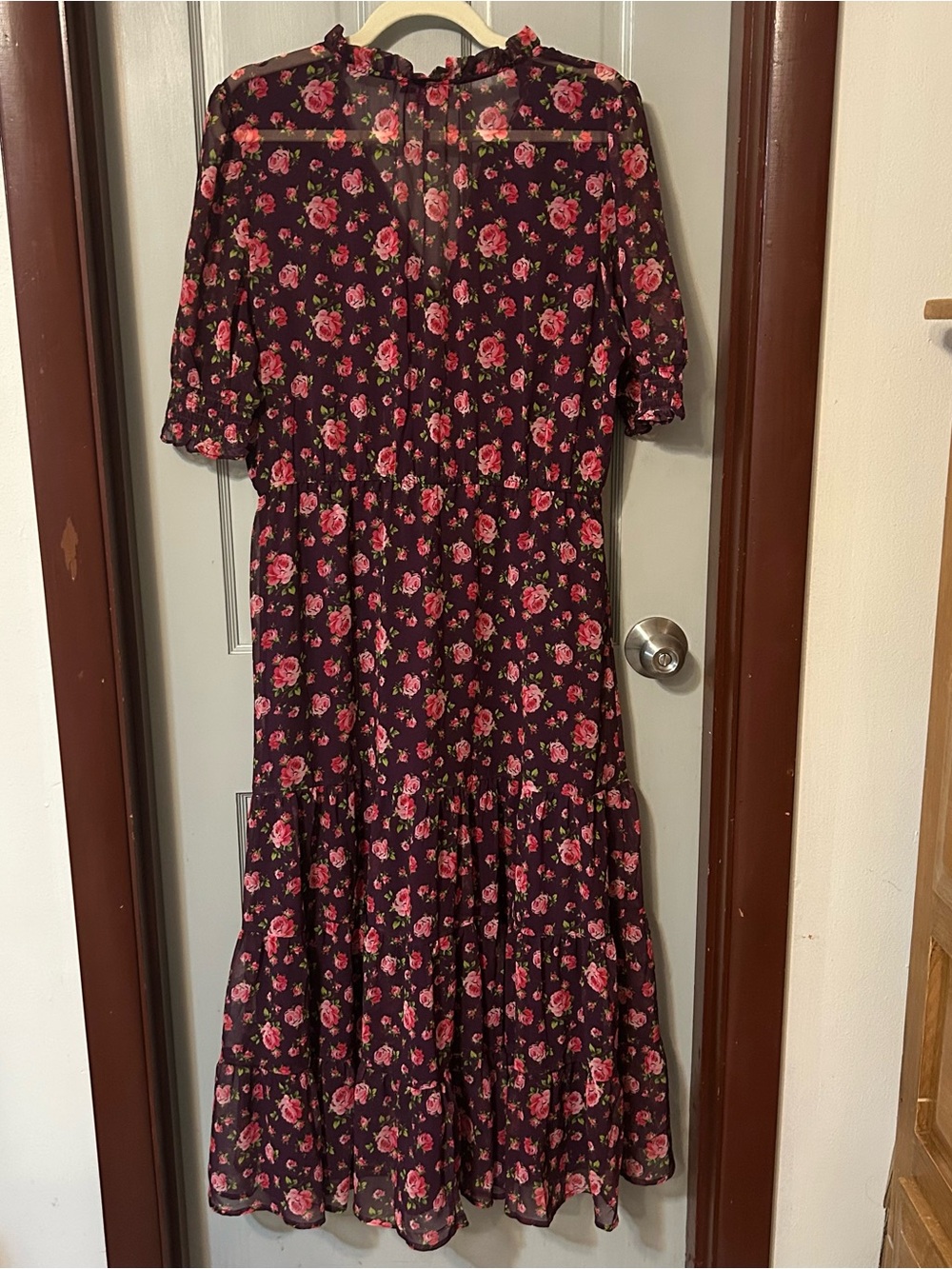 Betsey Johnson Romantic Floral Roses Maxi Dress Burgundy Pink Cottagecore Boho L - Picture 3 of 16